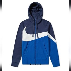 Men's Like New Nike Big Swoosh Zip Hoody Obsidian, White & Indigo Size S…